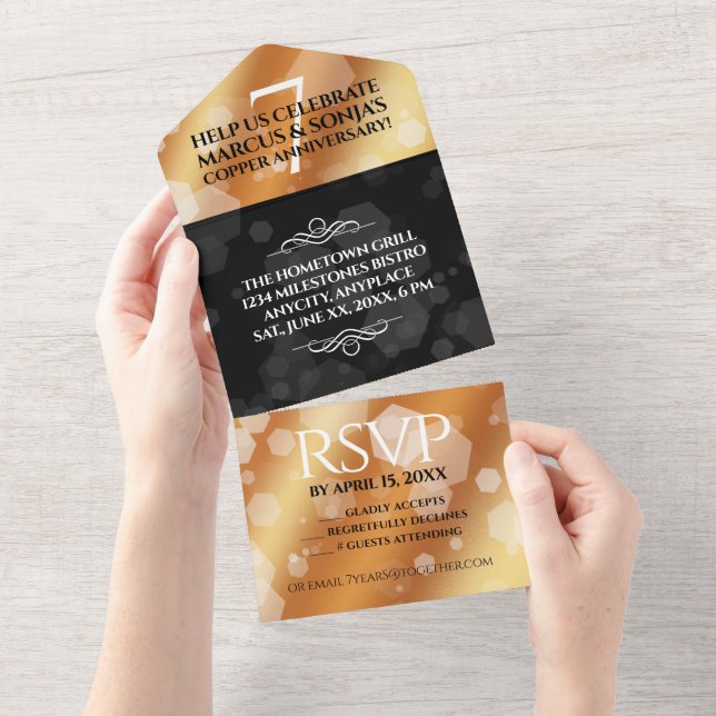 Invitation Tout En Un Célébration élégante du 7e anniversaire de mariage (Déchirure)