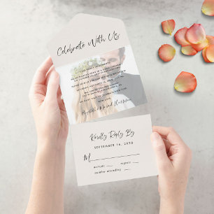 Invitation Tout En Un Célébrez Avec Nous Photo Cream Wedding Réception