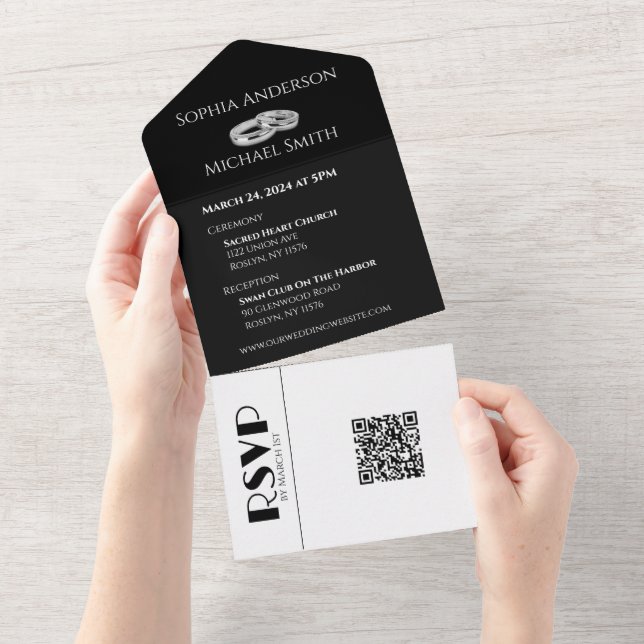 Invitation Tout En Un Cercles de Mariage d'affaires noir et blanc - (Déchirure)