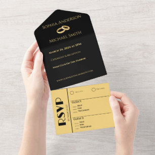 Invitation Tout En Un Cercles de Mariage Noir et Or-Nous