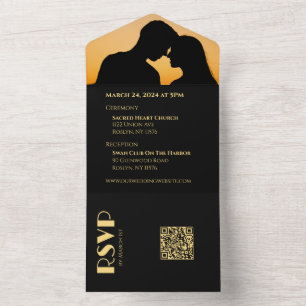 Invitation Tout En Un Cercles de Mariage Noir et Or-Nous