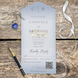 Invitation Tout En Un Cercles mariages Moderne Dusty Bleu QR Code