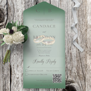 Invitation Tout En Un Cercles mariages Moderne Emerald Green QR Code