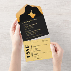 Invitation Tout En Un Cercles Mariages Noir et Or-