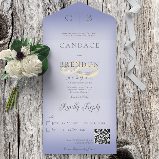 Invitation Tout En Un Cercles mariages Périwinkle moderne QR Code (Créateur téléchargé)