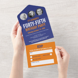 Invitation Tout En Un Cercles photo bleu orange graphique 45e anniversai