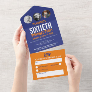 Invitation Tout En Un Cercles photo bleu orange graphique 60e anniversai