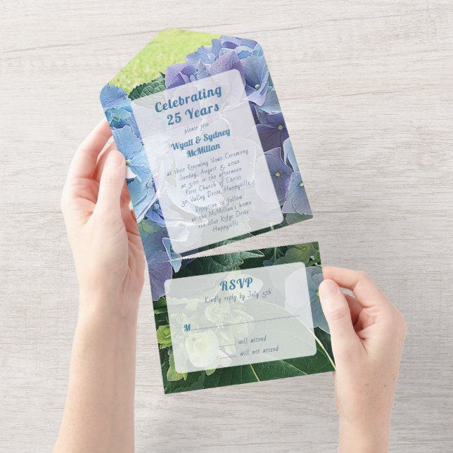 Invitation Tout En Un Cérémonie de Vœux d'Anniversaire Bleu Floral (Déchirure)