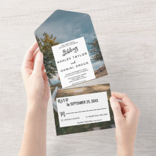 Invitation Tout En Un Cérémonie extérieure Arbres été Floral Mariage