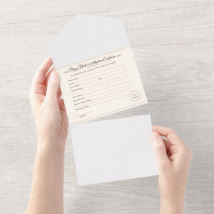 Invitation Tout En Un Certificat de naissance et d'adoption de chiot –