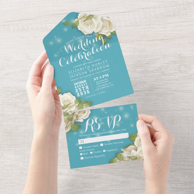 Invitation Tout En Un Chaîne rose blanche Lumière Mariage dégradé bleu R (Déchirure)
