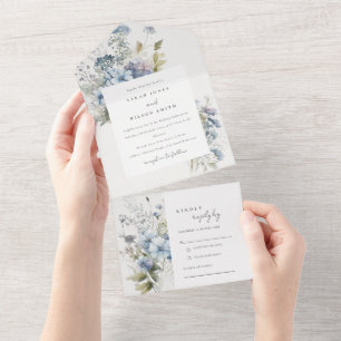Invitation Tout En Un Chalet bleu Dusky Mariage floral