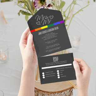 Invitation Tout En Un Chalkboard mariage doodle coeurs M et M.