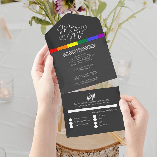 Invitation Tout En Un Chalkboard mariage doodle coeurs M et M. (Créateur téléchargé)