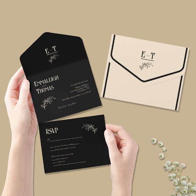 Invitation Tout En Un Champagne et noir Simple Mariage moderne (Créateur téléchargé)