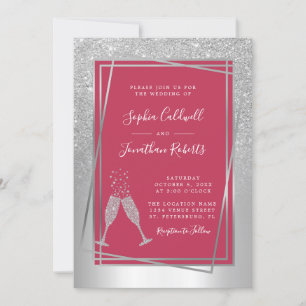 Invitation Tout en un Champagne Mariage en argent Magenta ten