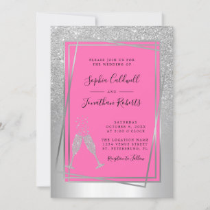 Invitation Tout en un Champagne rose Parties scintillant en a