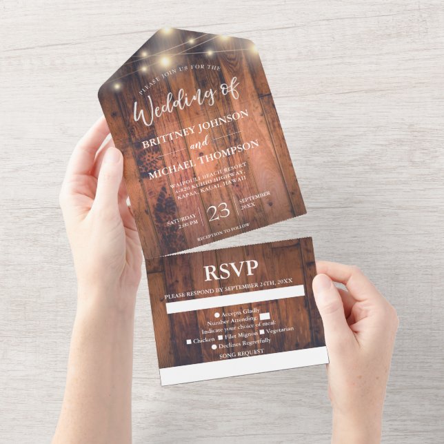 Invitation Tout En Un Chanson de Mariage Rustic Wood (Déchirure)