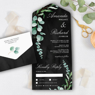 Invitation Tout En Un Charbon de feuillage de branche d'eucalyptus gris