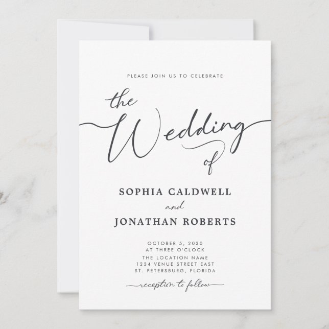 Invitation Tout en un Charcoal Grey Calligraphie Mariage Invi (Devant)