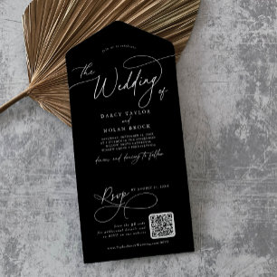 Invitation Tout En Un Charme élégant QR Code Mariage noir
