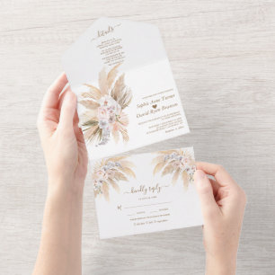 Invitation Tout En Un Charming Pampas Grass White Orchid Rose Mariage