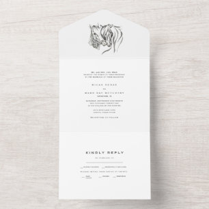 Invitation Tout En Un Chevaux à l'aquarelle Mariage Simple Blanc  