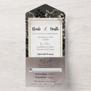 Invitation Tout En Un Chic Botanique Feuille Gris Blush Mariage Or