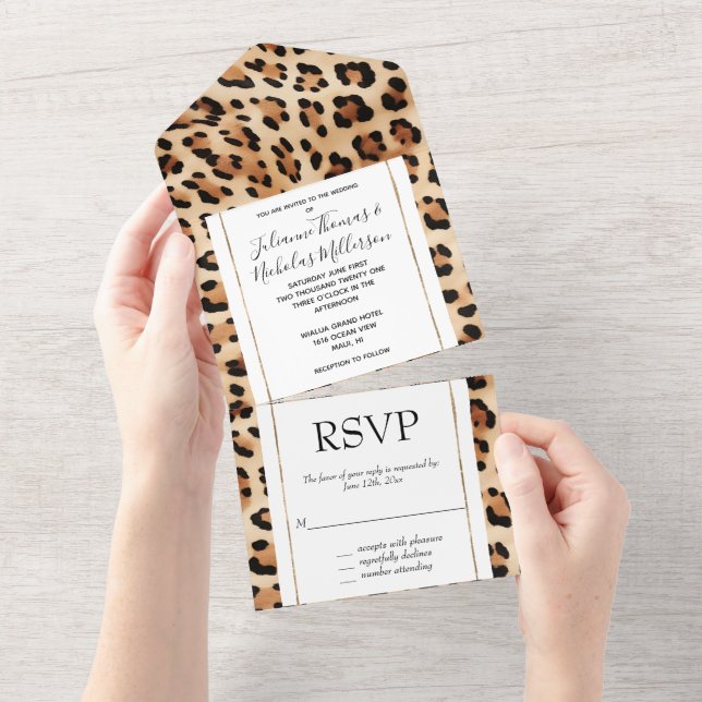 Invitation Tout En Un Chic Brown crème Leopard Mariage (Déchirure)