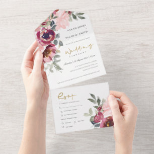INVITATION TOUT EN UN CHIC BURGUNDY BLUSH ROSE MARIAGE DE COULEUR D'EAU 