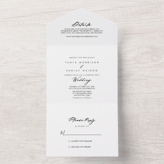 Invitation Tout En Un Chic Calligraphie Mariage élégant   (À l'intérieur)
