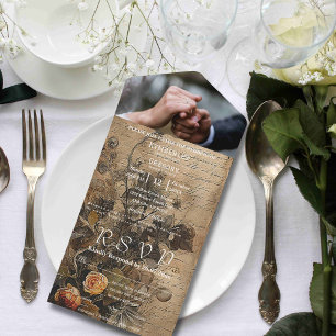 Invitation Tout En Un Chic Dark Vintage Floral Peach Site du Rose Photo