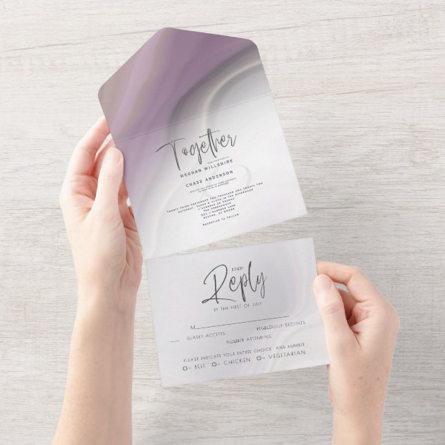 Invitation Tout en Un Chic Dusty Plum Dreamy Agate (Déchirure)