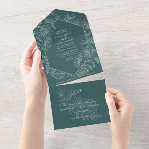 Invitation Tout En Un Chic Emerald Green Blanc Floral Mariage