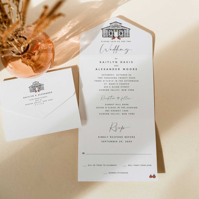 Invitation Tout En Un Chic Fall Grange | Cérémonie et réception (Créateur téléchargé)
