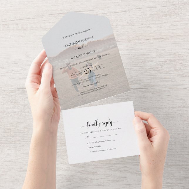 Invitation Tout En Un Chic Faux Vellum Effet Mariage photo avec RSVP (Déchirure)