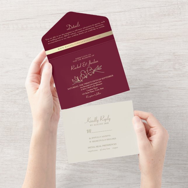 Invitation Tout En Un Chic Gold et Mariage de Bourgogne (Déchirure)