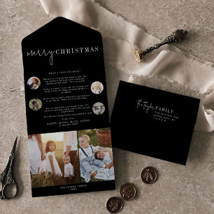 Invitation Tout En Un Chic moderne   Black Merry Christmas Multi Photo