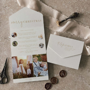 Invitation Tout En Un Chic moderne Gold Joyeux Noël Multi Photo