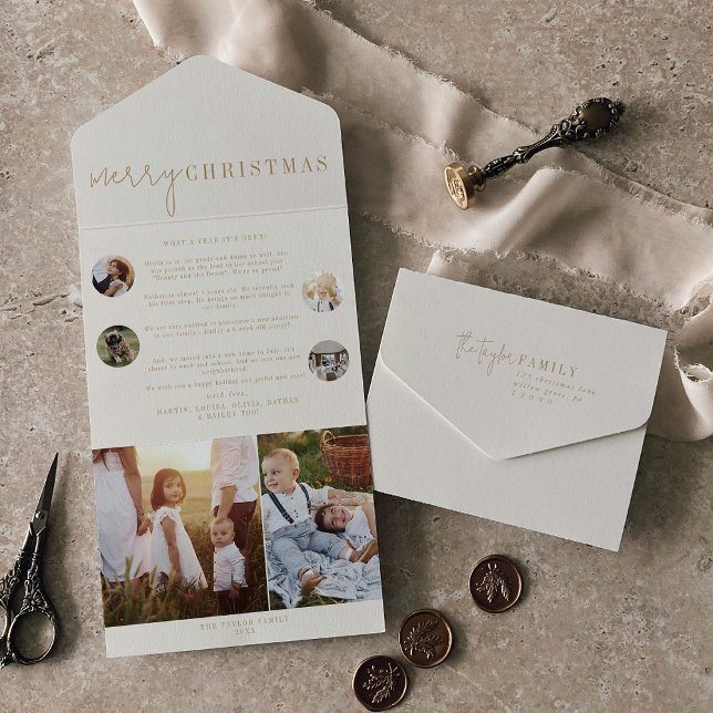 Invitation Tout En Un Chic moderne | Gold Joyeux Noël Multi Photo (Créateur téléchargé)