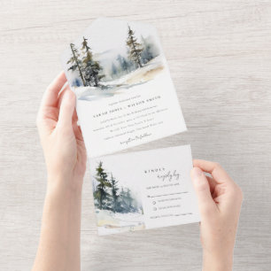 Invitation Tout En Un Chic Pine d'hiver Mariage paysage neige