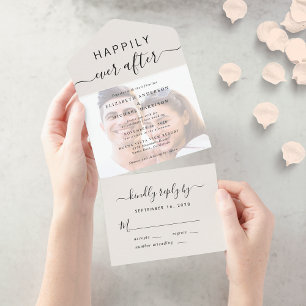 Invitation Tout En Un Chic Script Photo Overlay Cream Mariage