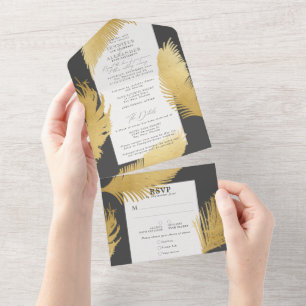 Invitation Tout En Un Chic Tropical Gold Palm Wedding