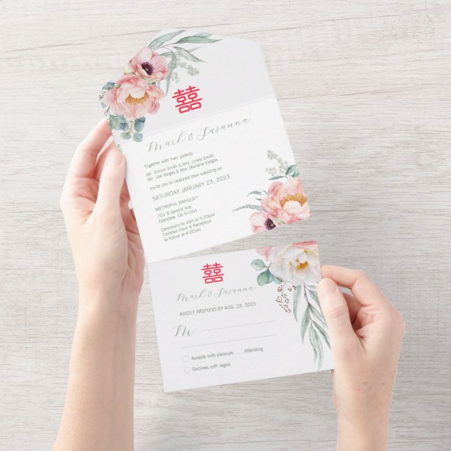 Invitation Tout En Un Chinois double bonheur tout en un mariage Invitati (Déchirure)