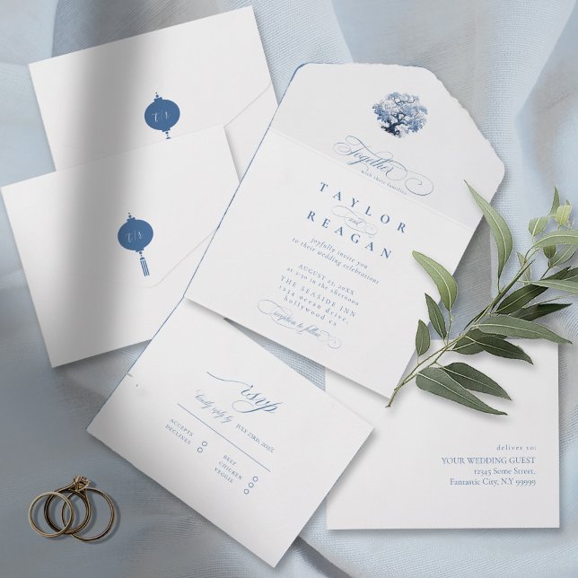 Invitation Tout En Un Chinoiserie Mariage Arbre Motif ID1094 (Créateur téléchargé)