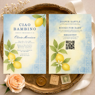 Invitation Tout en Un Ciao Bambino Code QR Baby Shower