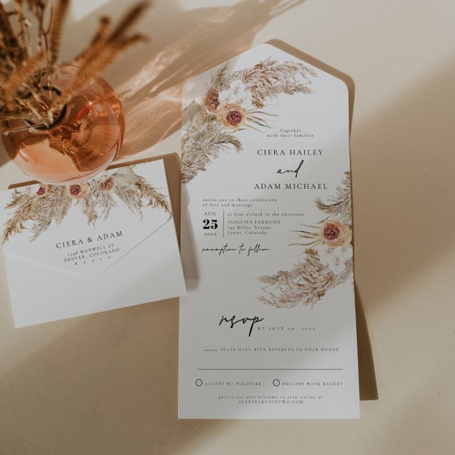 Invitation Tout En Un CIERA Bohemian Terracotta Pampas Grass Mariage (Créateur téléchargé)