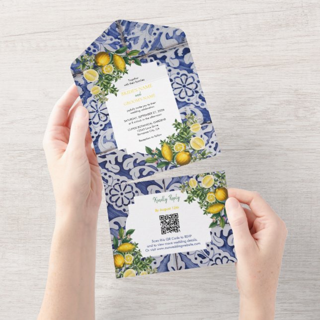 Invitation Tout En Un Citrons méditerranéens Portugais Mariage (Déchirure)