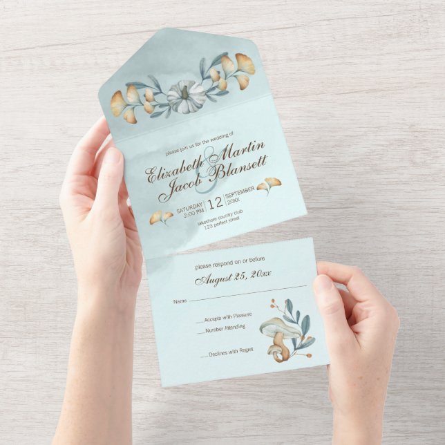Invitation Tout En Un Citrouille bleu d'automne et Mariage Ginkgo (Déchirure)