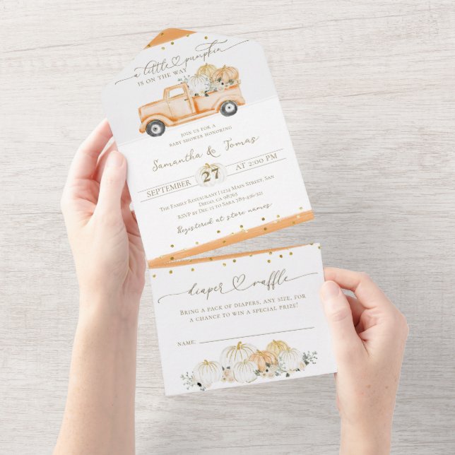 Invitation Tout En Un Citrouille Camion Baby shower d'automne moderne (Déchirure)